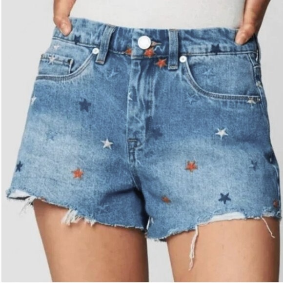 NWOT BLANK NYC The Barrow Denim Shorts High Rise Embroidered Stars Sz 27 - Picture 1 of 13